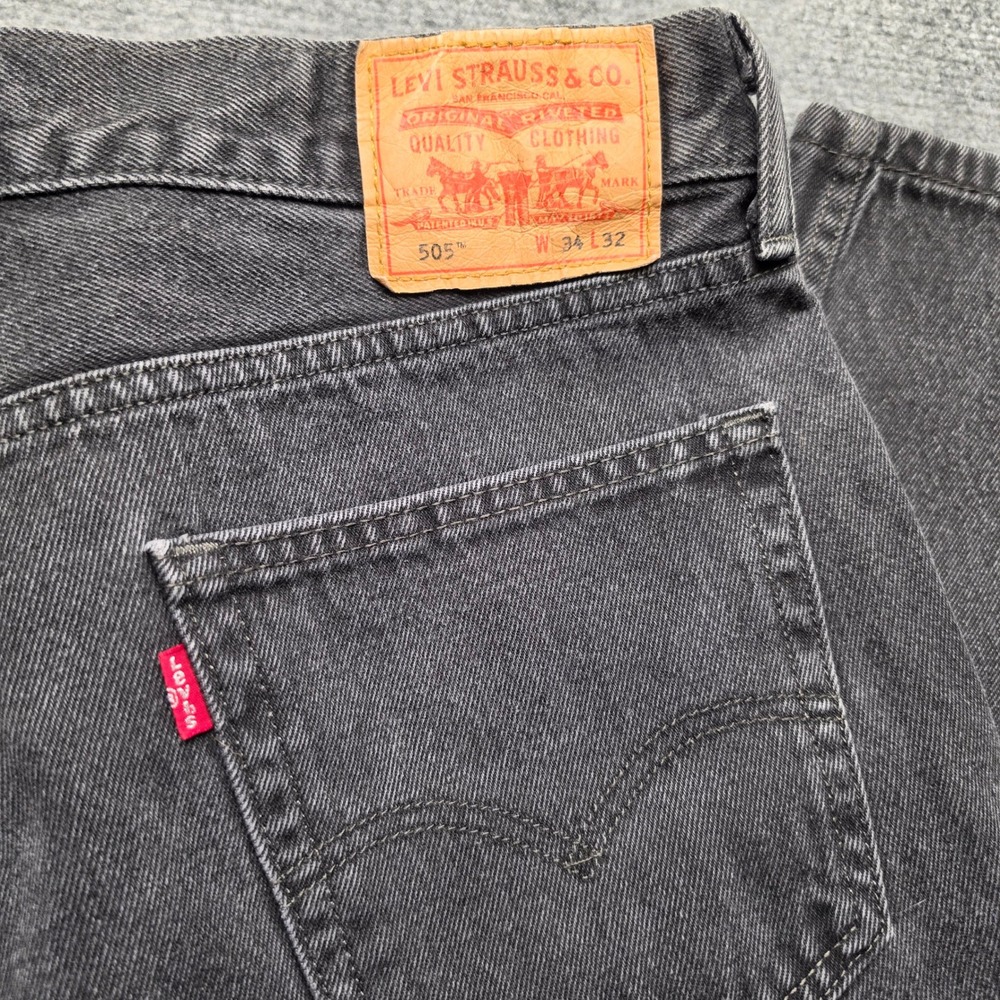 Levis 505 Regular Fit Jeans Mens 34x32 Faded Black Straight Leg Denim 00505-0260